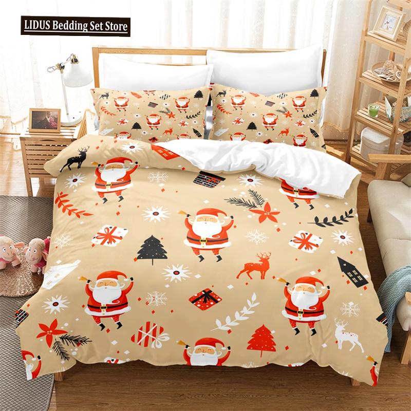 Merry Christmas Duvet Cover Set Twin King Queen Cartoon Santa Claus Bedding Set Polyester Christmas Gingerbread Man Quilt Cover