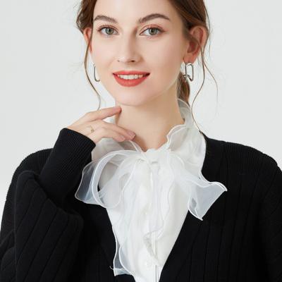 Frauen Bowknots Gefälschte Kragen Herbst Falsche Kragen Halsbekleidung Dekorative Weibliche Weiße Revers Bluse Tops Shirt Abnehmbarer Kragen