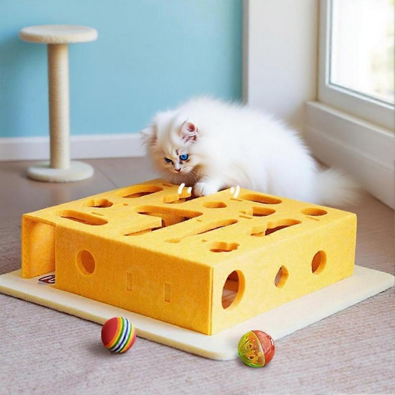Interactive Cat Puzzle Toy Box - Fun Training Game for Indoor Cats, Scratch-Resistant Maze with Bell & Rainbow Balls for All Sizes