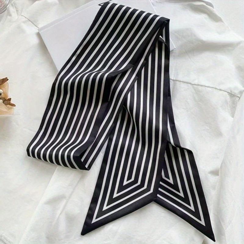 

A Easy 37.01inch Long Black and White Striped Scarf, Perfect for Decorating A Commuting Shirt Can Be Used As A Small Neck Scarf Hair Tie Bag Accessory чёрный