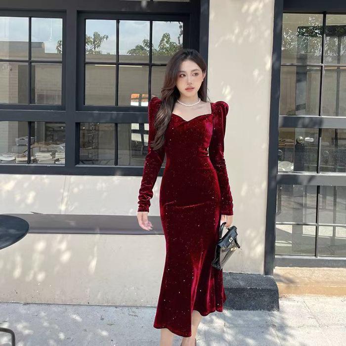 Plus Size Velvet Mermaid Hepburn Skirt for Women - Autumn/Winter Slim Fit