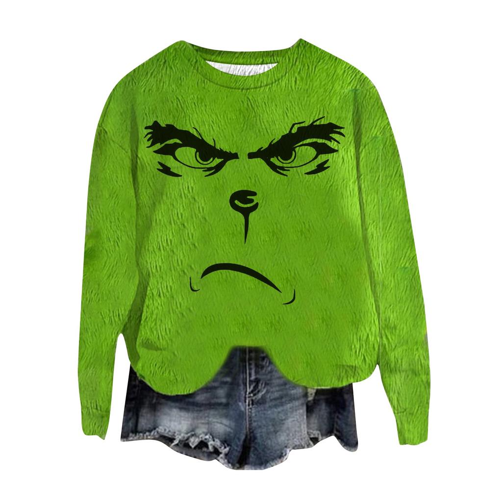 Women's Fashion Round Neck Pullover Long Sleeve Tee Christmas Printed Top