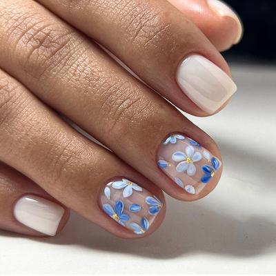 Short European Square Blue Retro Flower Nail Art European And American Style Wearing Nail Art Piece