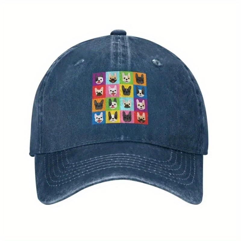 French Bulldog Grid Pop Art Baseball Cap Adjustable Cotton Casual Hat for Men Women Gift