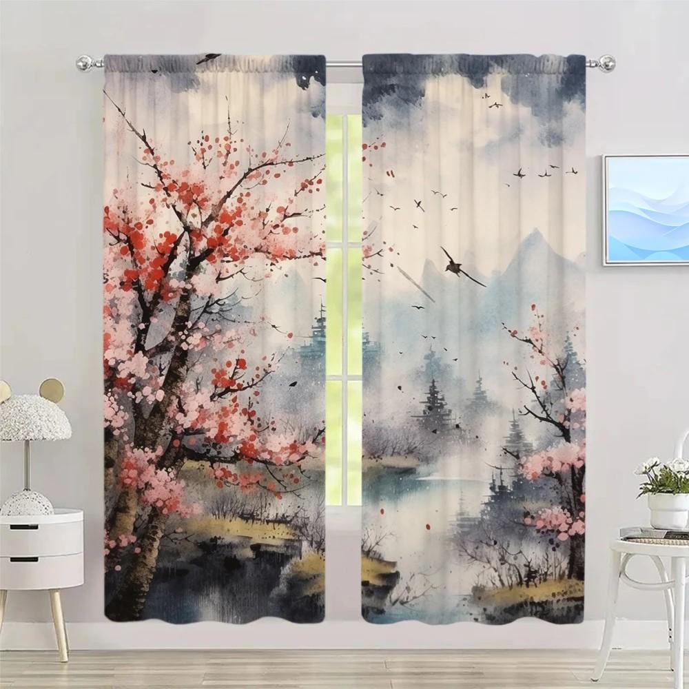 

JIT 2pcs Floral Blossom Curtains Blackout Polyester Rod Pocket Drapes Living Room Bedroom Window Decor Home Decor Curtains 100*130 Rod Pocket 1pcs