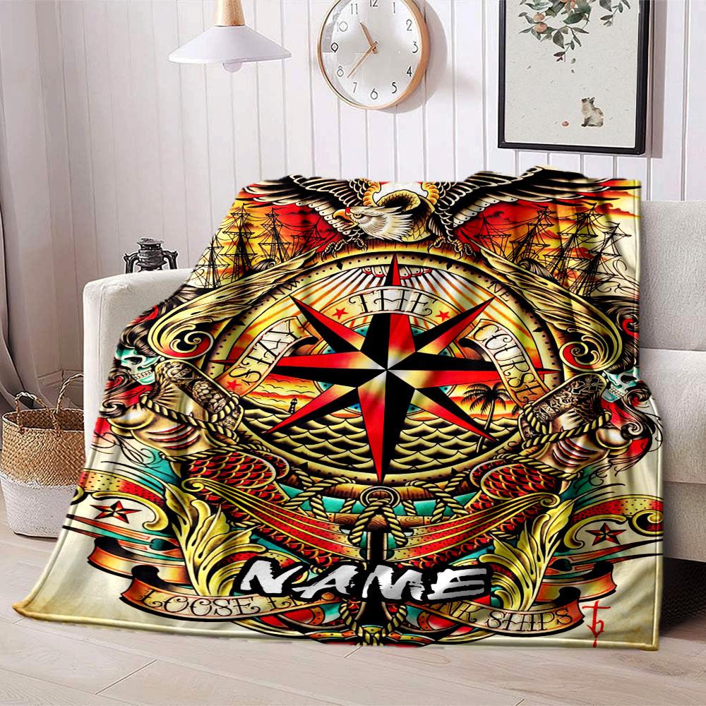 Marine Compass Home Customize Your Name Blankets Comfortable Soft Lightweight Allseason Multipurpose Blanket For Picnics Sofas Offices Beds Living
