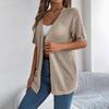 Women's Elegant V Neck Loose Knitted Cardigan Solid Check Sweater Tops for Spring Summer Fashion