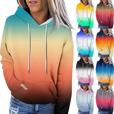 Women's Fashion Casual Long Sleeve Gradient Print Hooded Sweatshirt