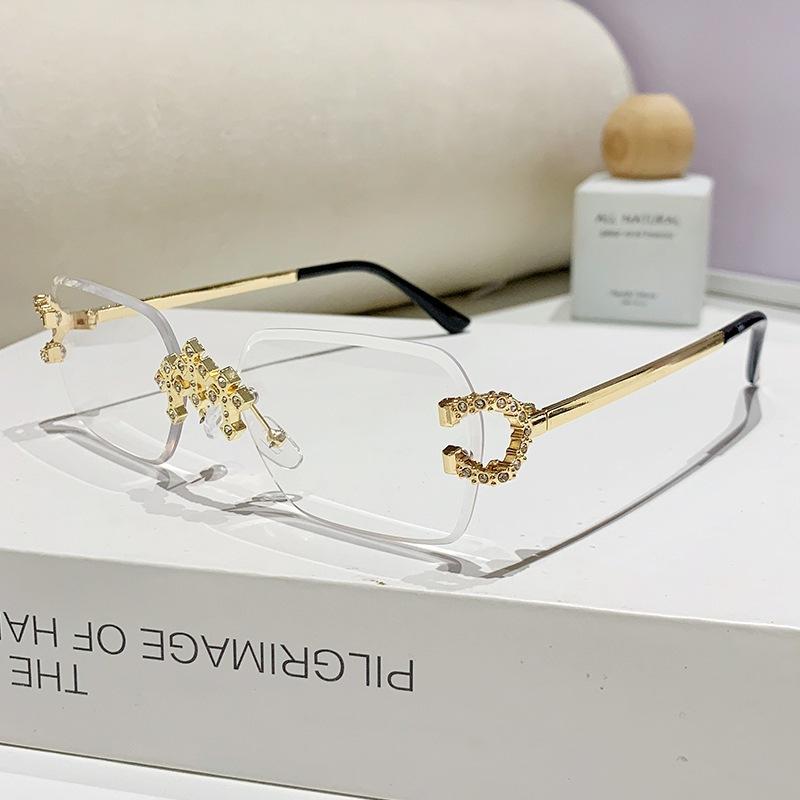 

Vintage Rimless Square Cutting Lens Sunglasses Women For Men Luxury Brand Designer Popular Punk Diamond Cross Eyewear Uv400