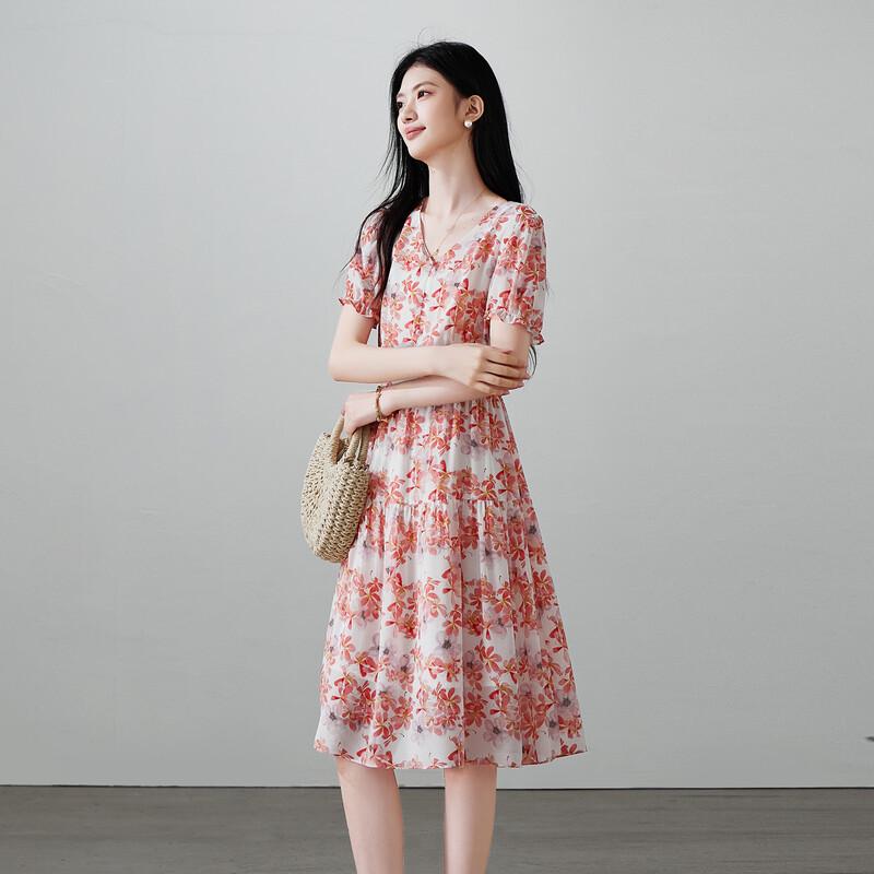SOFSIL French Pastoral Silk V-Neck Midi Dress L