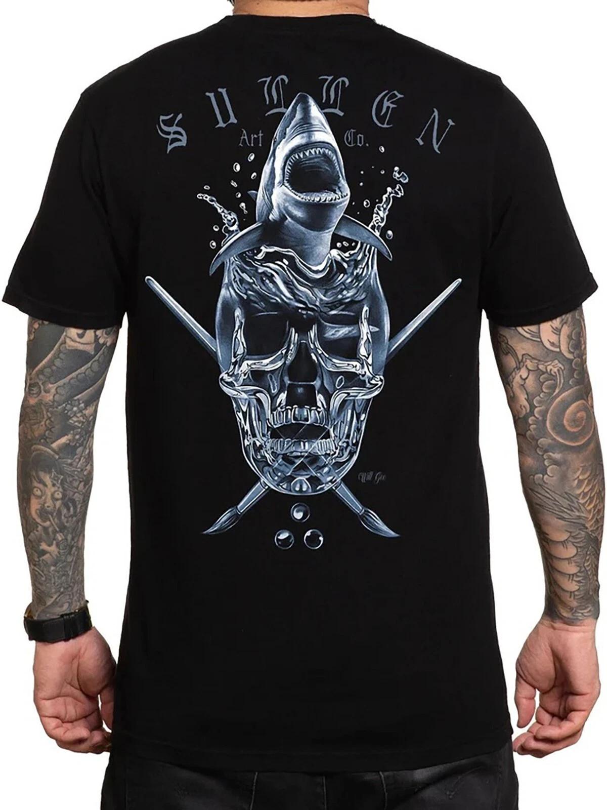 

Sullen Men s Abis Badge Short Sleeve Premium T-shirt Shark and Skull Tattoo Tee 3XL