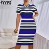 Women's Fashion Summer Spring Stripe Print Short Sleeve O-Neck High Waist Casual Dresses