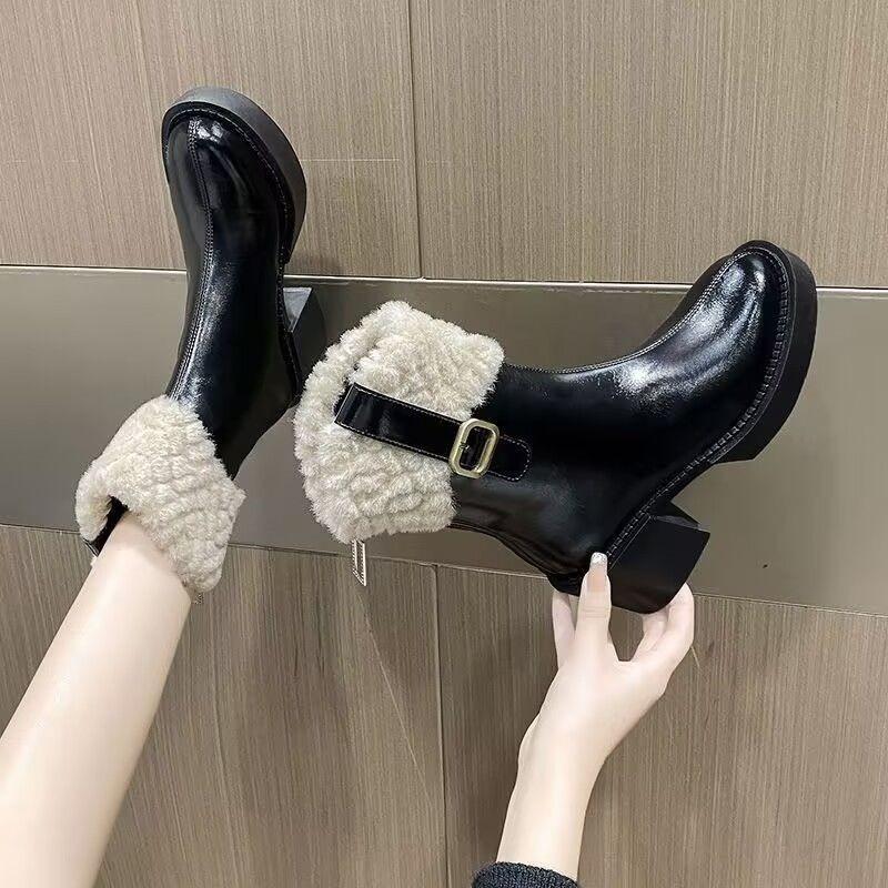 Small High-heeled Fluffy Boots for Women's New Thin Knight Boots, Heightening Tube and Velvet Snow Boots