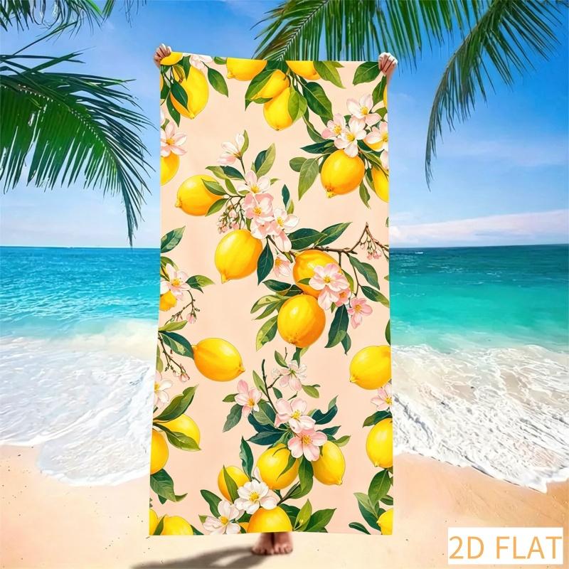 Fresh Lemon Floral Beach Towel - Super Absorbent Quick Dry Microfiber With Blue Print Soft Sand Free Blanket For Summer Picnic
