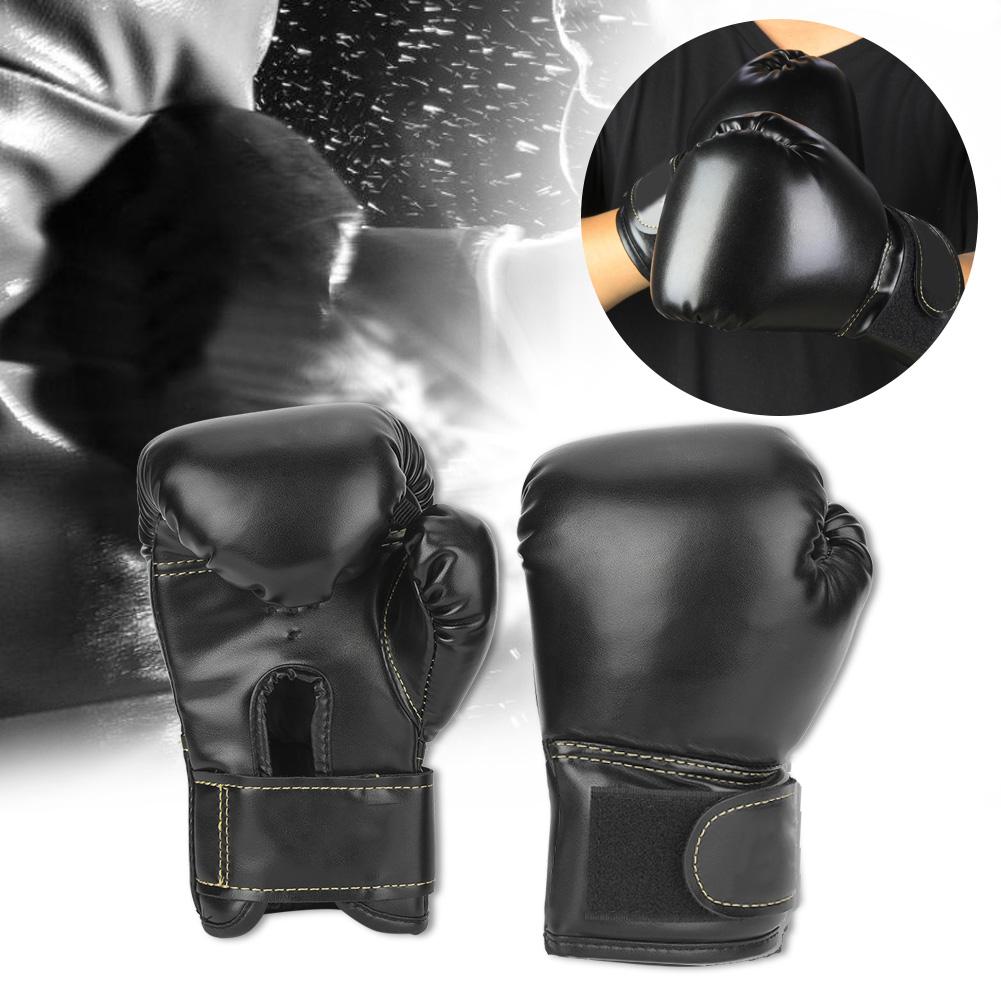 One Pair PU Leather Children Boxing Gloves Kids Sandbag Punching Sparring Training Mitts(Black)