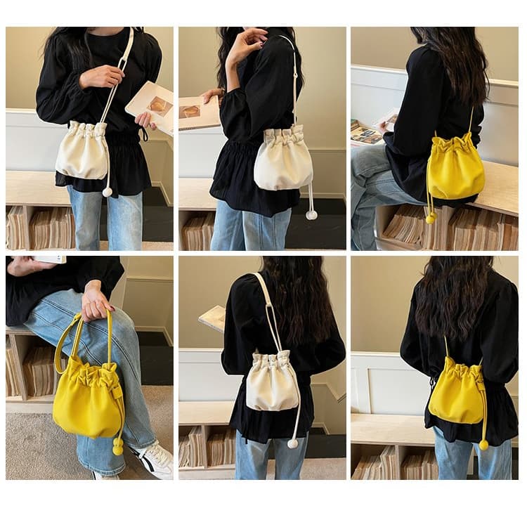 Lychee Pattern Drawstring Bucket Bag Women's Crossbody Shoulder Bag