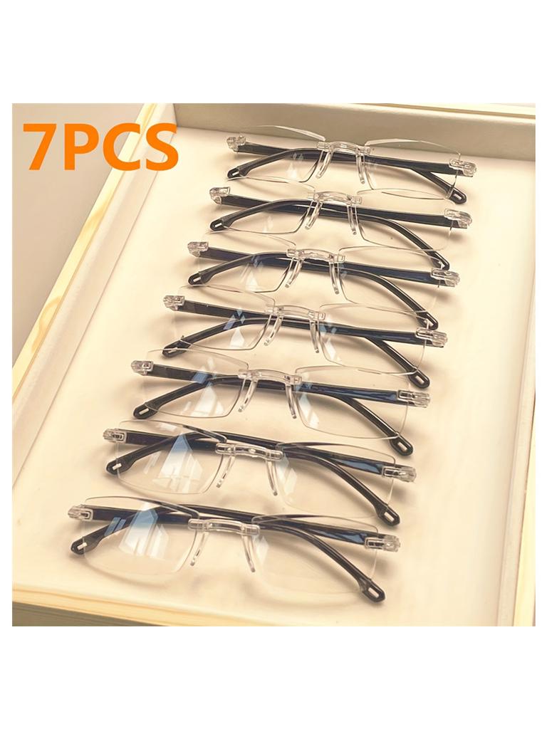 7PCS Vintage Square Reading Glasses for Women Anti-Blue Light Polycarbonate Lens One-Piece Square Frame
