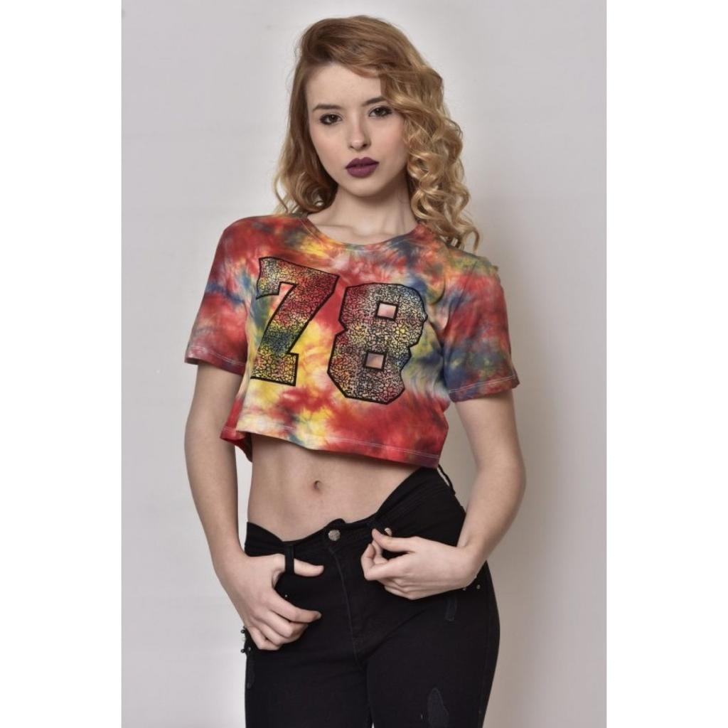 T-shirt court shabby imprimé peinture à l'huile