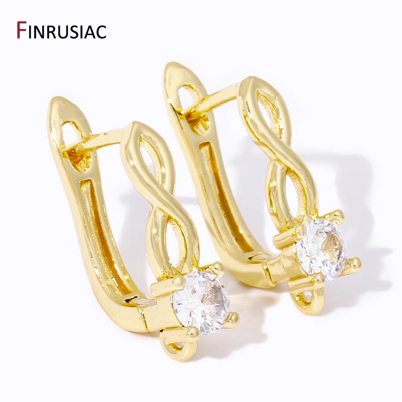 18K Gold Plated Brass Inlaid Zircon Earwires Fixtures,Hollow Shvenzy Earring Hooks Clasps For DIY Earring Making Findings