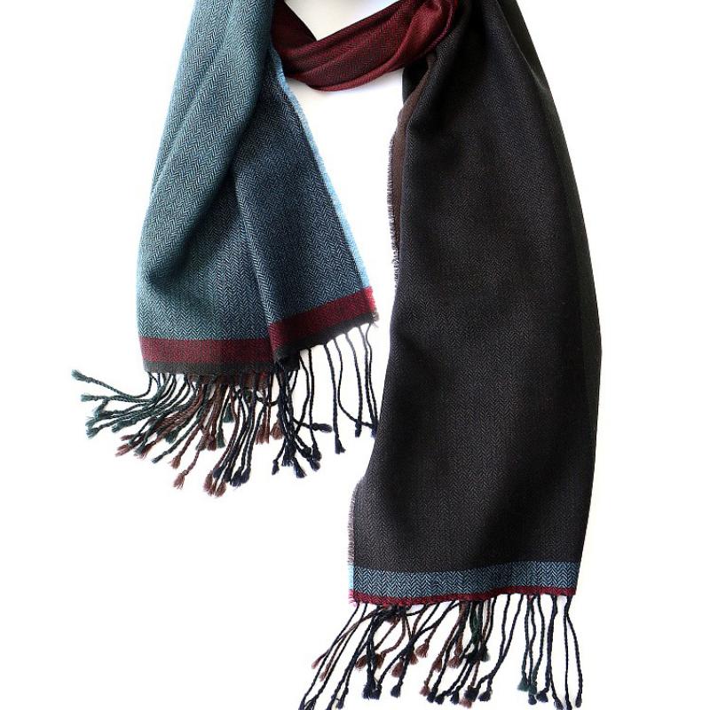 Autumn and Winter Business Men's Wool Scarf, Herringbone Pattern Two-color Warm Scarf, Korean Version of Long Spike Tassel