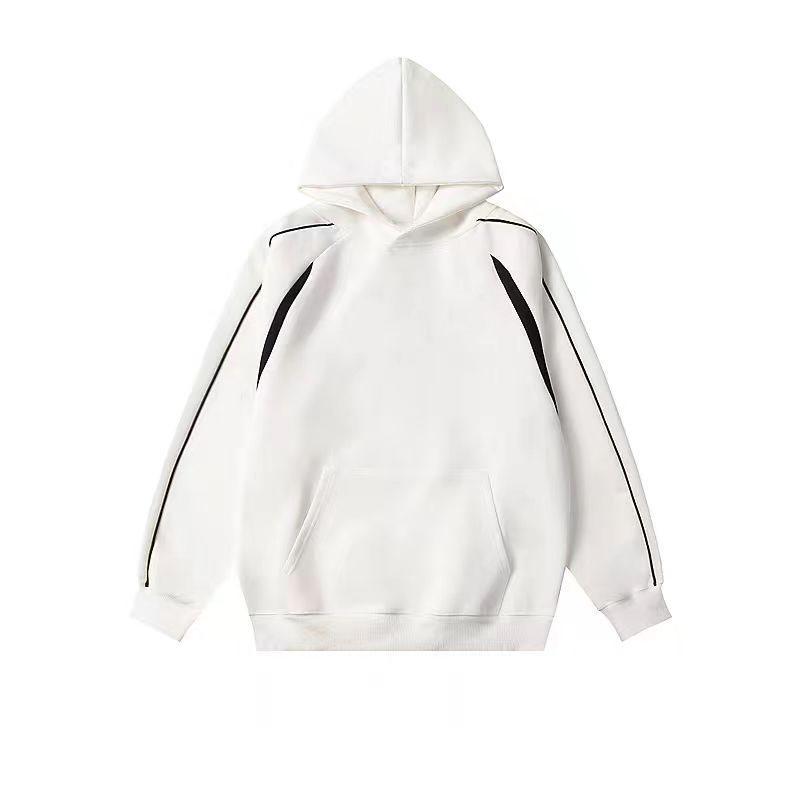 

Женская толстовка с капюшоном American Raglan, цветоблоки, пэчворк, полосатая лента - Осенне-зимний тренд, свободный, большого размера Medium белый
