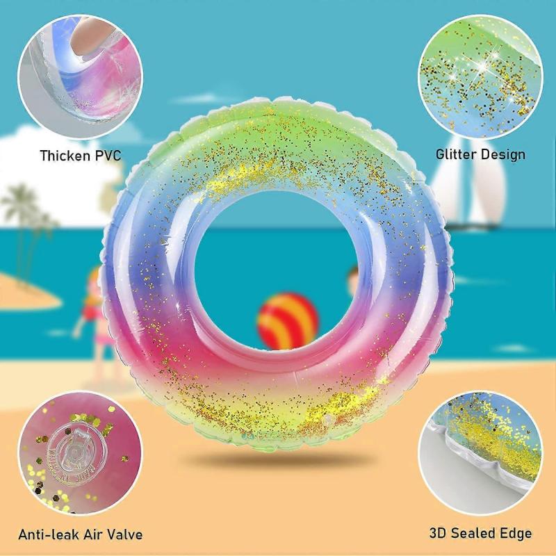 Inflatable Pool Floats 3 Pack Glitter Swim Rings for 2-5 Years Old Kids Pool Tubes Toys, Pool Floats Ring Toys Summer Beach Swimming Pool Floats Party