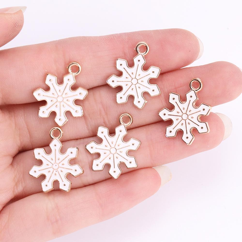 10Pcs Delicate Pearl Zircon Snowflake Pendant Alloy Metal Charms for Diy Jewelry Making Necklaces Earrings Craft Accessories