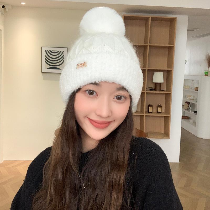 New Autumn and Winter Hat for Women In Winter Rabbit Wool Knitted Hat Outdoor Cold-proof Wool Hat Plus Velvet Windproof and Warm Pull Out Hat