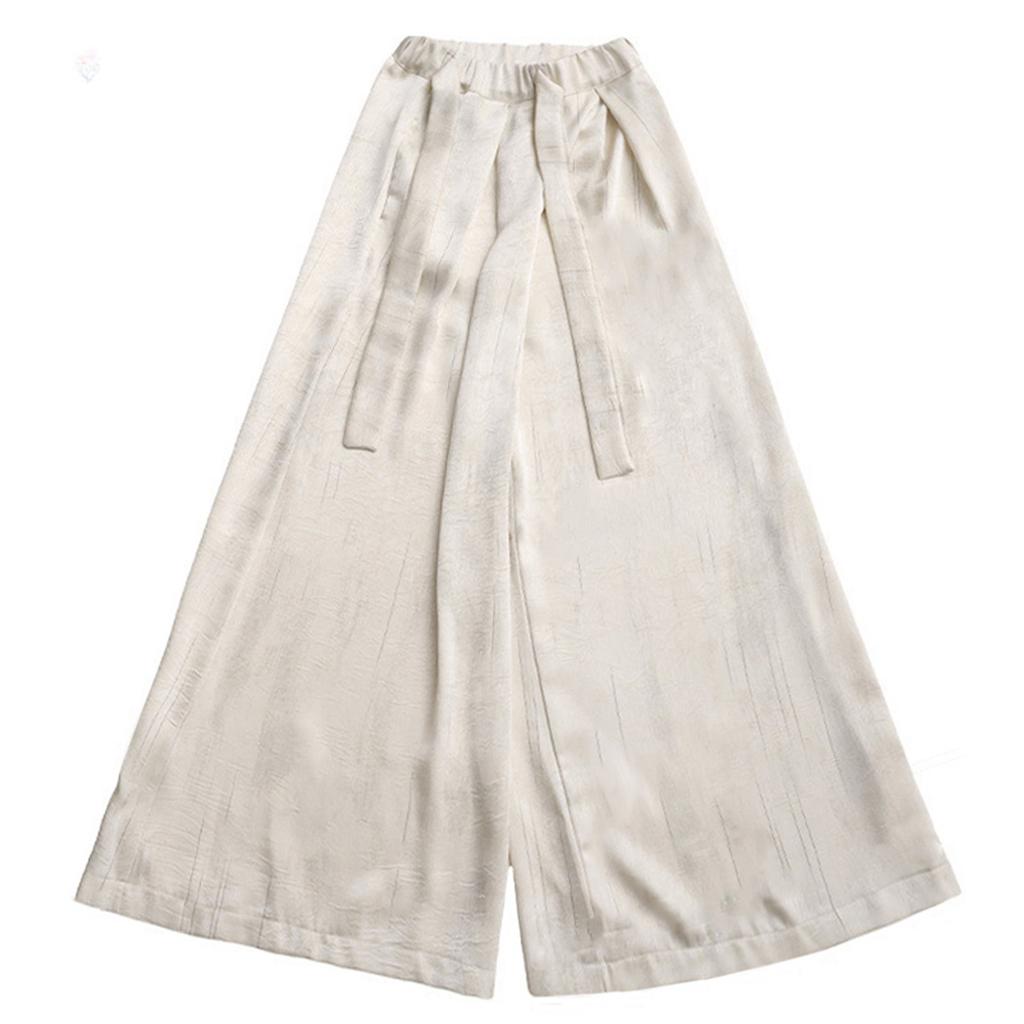 Summer Solid-color Ice Silk Wide-leg Pants, Casual Straight-leg Pants For Middle-aged Children