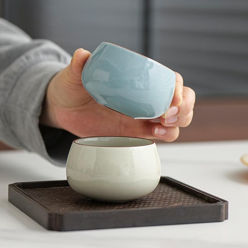 Tianqing Ru kiln master cup single cup, ceramic tea cup can be raised open, high-end personal cup gift box for household use