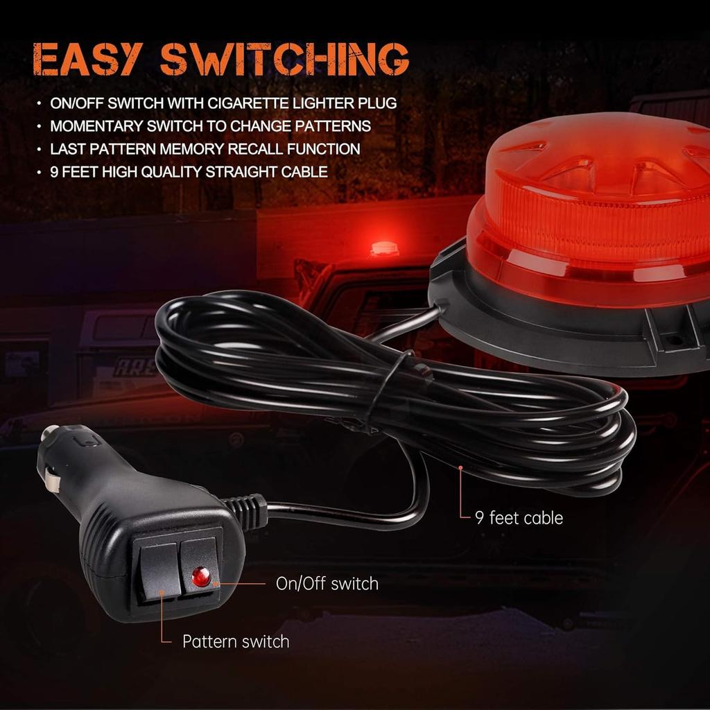 Red LED Strobe Light, 24W IP65 Waterproof LED Strobe Lights for Trucks, 8 Kinds Flash Modes Strong Magnetic Mount 12V-24V Emergency Strobe Lights for