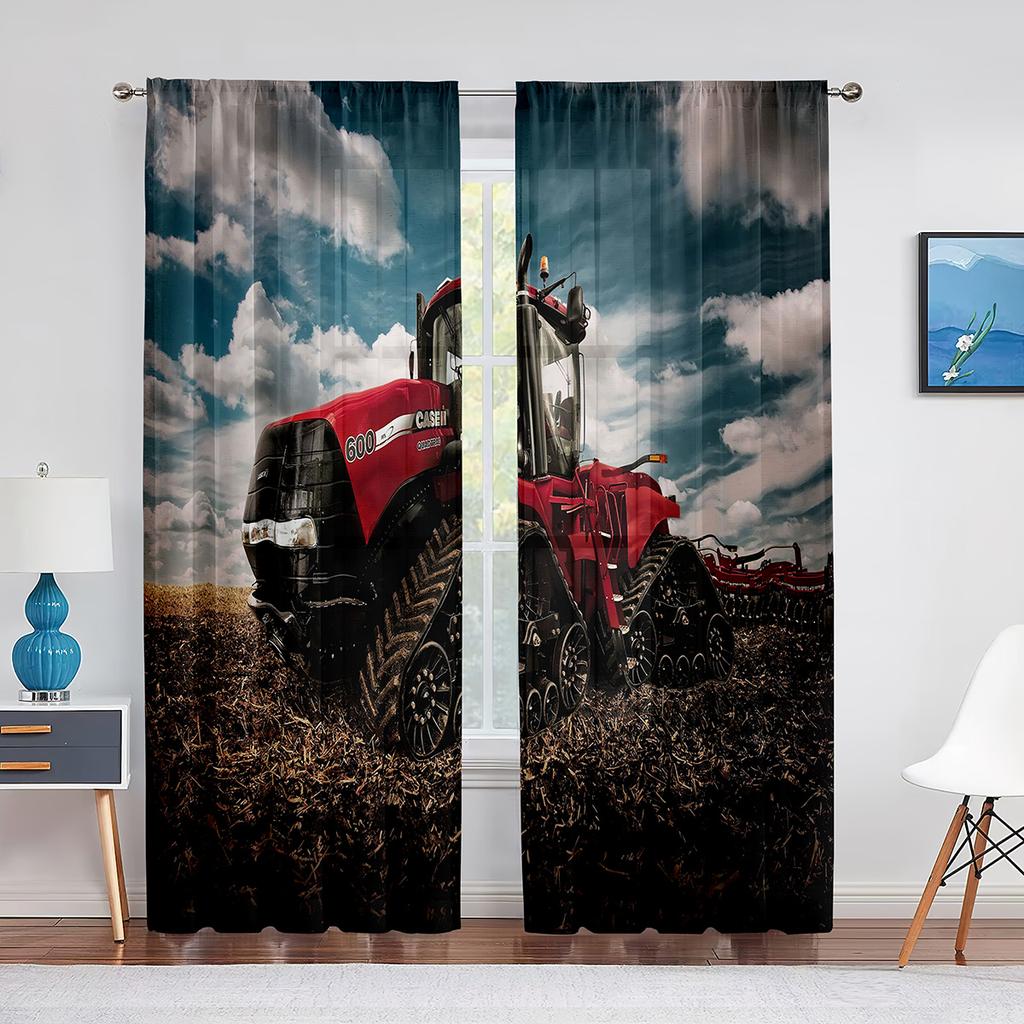 Tractor Harvests Crops Farm Theme Tulle Curtains for Living Room Bedroom Chiffon Voile Curtain Home Decoration Sheer Curtain