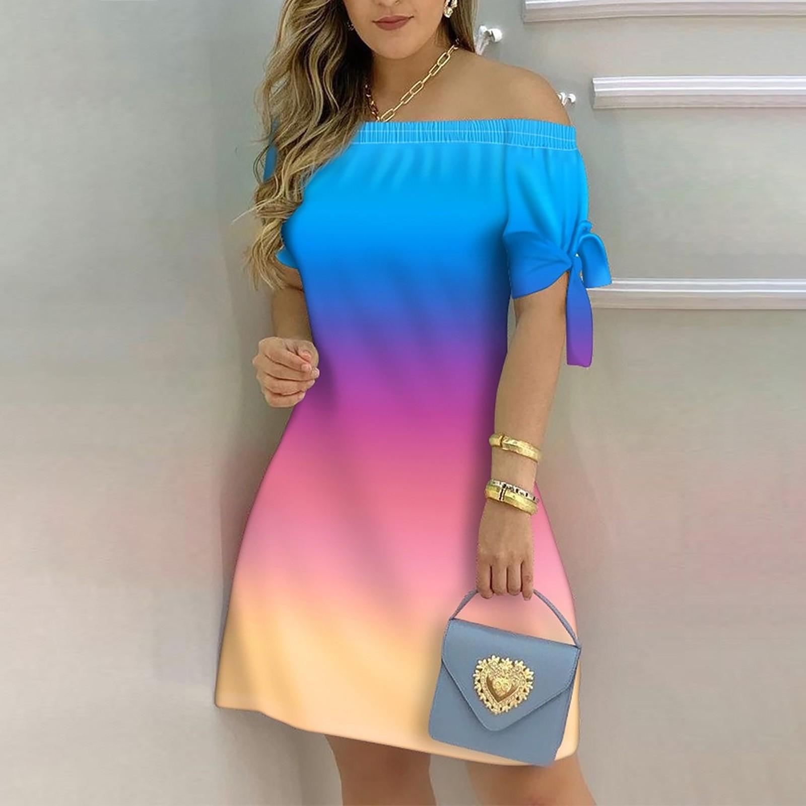 

Женские летние и весенние европейские и американские карманные платья с принтом S синий