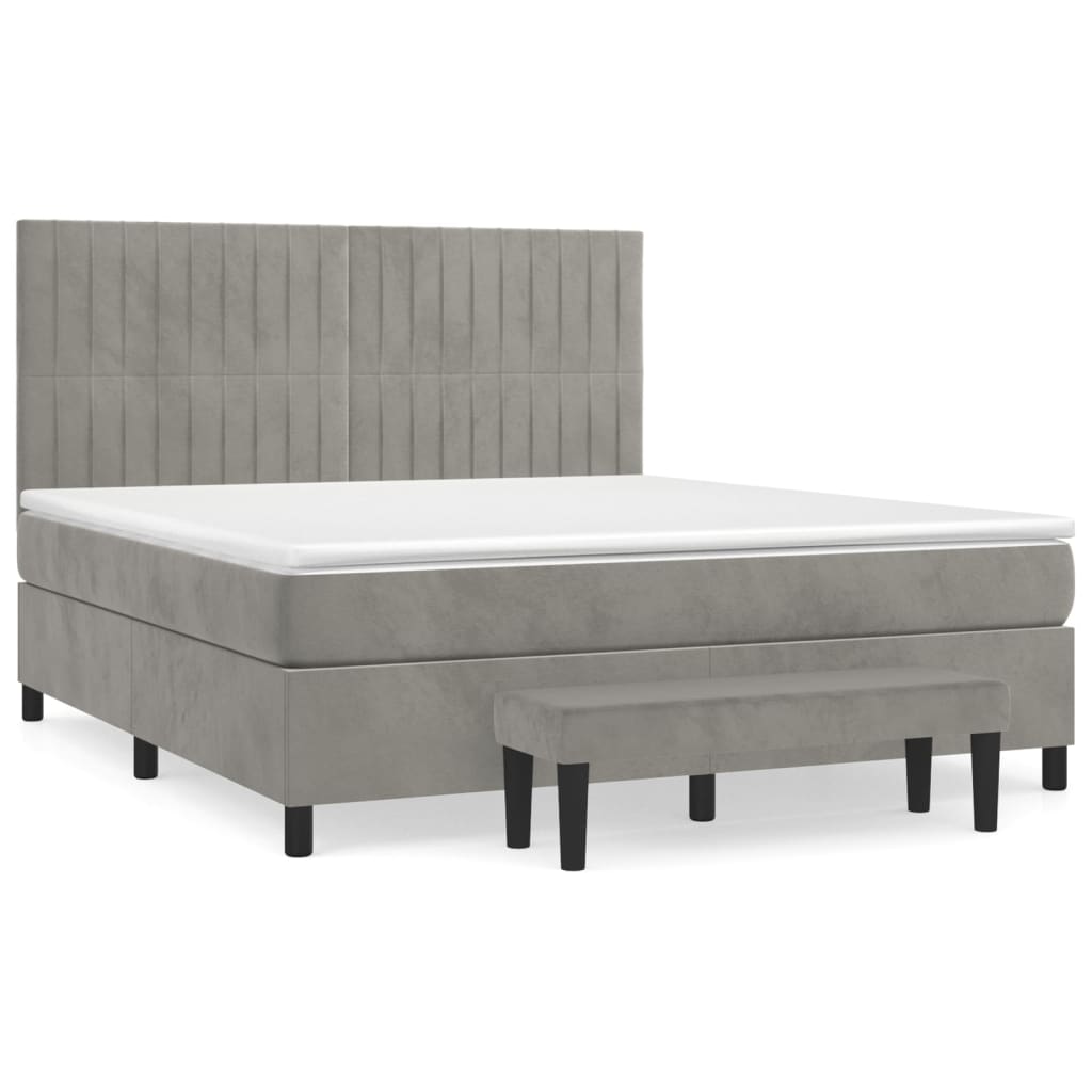 Vidaxl Letto Continentale Con Materasso, Grigio Chiaro, 160X200Cm, Velluto