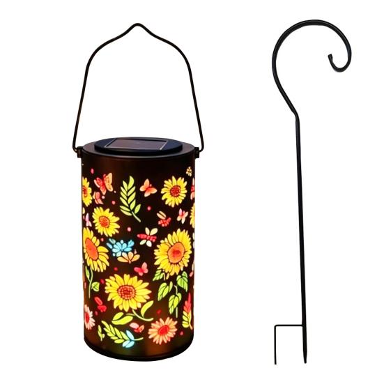 Colorful Solar Garden LED Lantern Light Hollow-Out Solar Powered Outdoor Waterproof Metal A