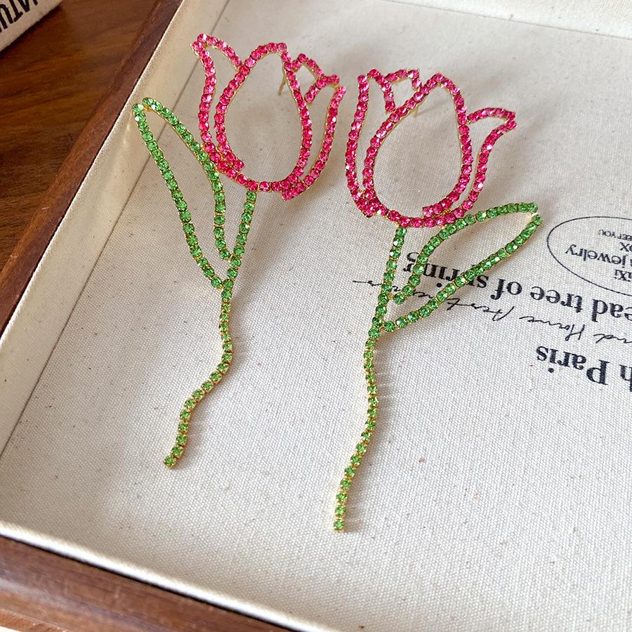 Silver needle hollow rose fringed earrings European and American exaggerated design earrings light luxury high-end temperament earrings women