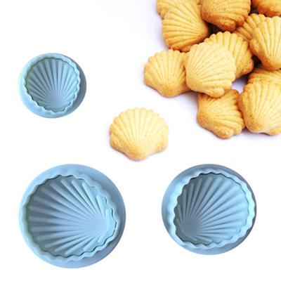 3 Pcs Fondant Cake Decorating Sugarcraft Plunger Cutter Shell Shape Tools Mold Cookies