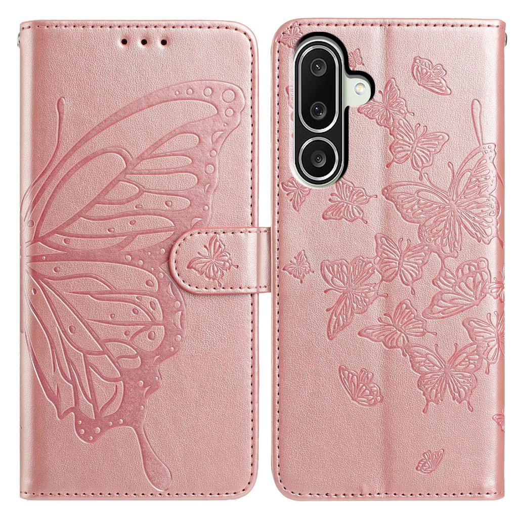 Für Samsung Galaxy M56 5G Hülle Schmetterling Geprägt Brieftasche Ständer PU Leder Klapphülle mit Riemen