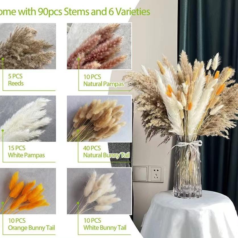 80Pieces Natural Dried Flowers Bouquet Home Decoration  Pampas Reeds Grass Rabbit Tails Bouquet Boho Home Arrangements