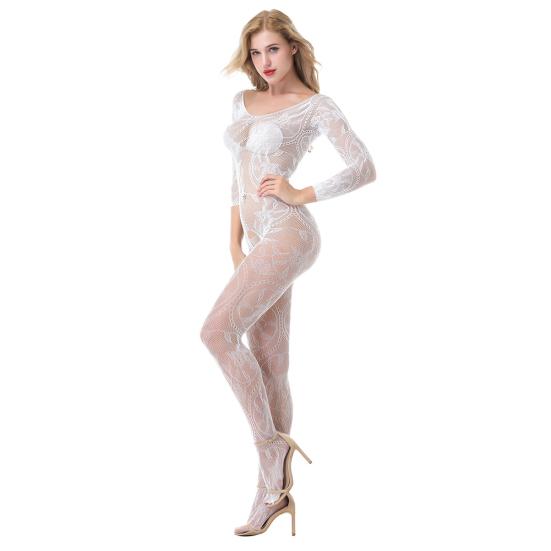 Mulher quente sexy transparente crotchless fora do ombro malha bodystocking sleepwear