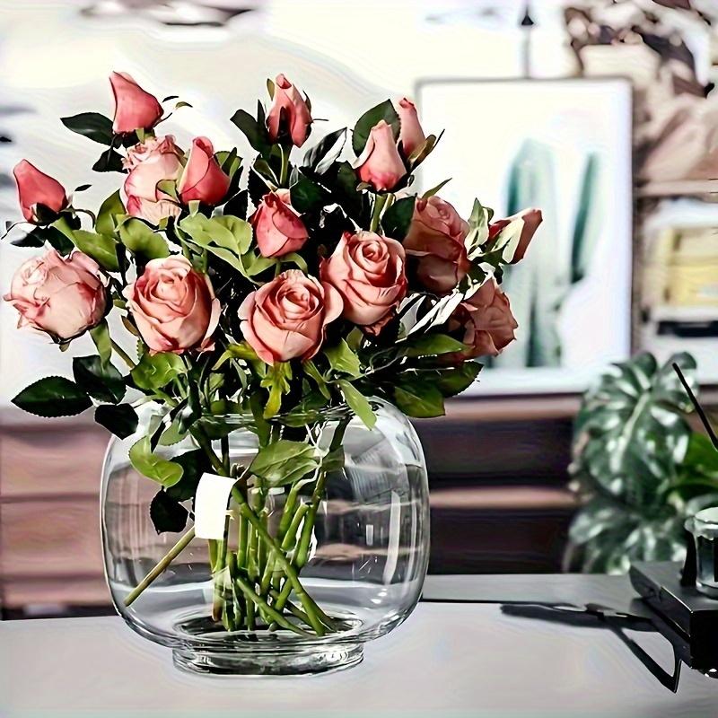 

Round Hand-Blown Glass Vase, Modern Minimalist Transparent Hydroponic Floral Decoration, Suitable For Office, Living Room, Dining Room Floor Transparent Gray