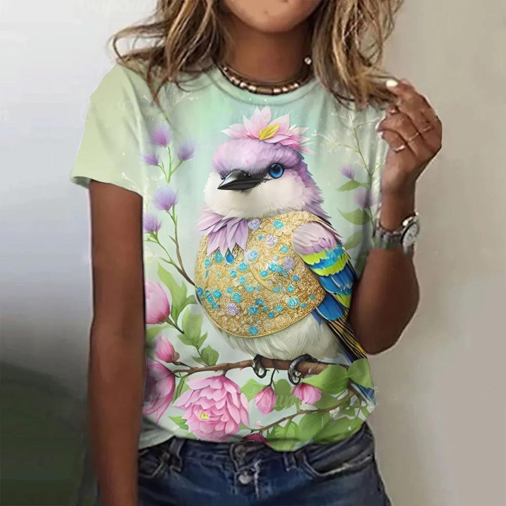Color Animal Bird 3D Print Women Casual O-Neck Short Sleeve Harajuku Streetwear Y2k Tops