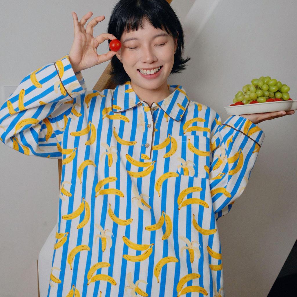 Women's Brushed Cotton French Pajamas - Comfy, Loose-Fit Long Sleeve Set for Spring & Autumn