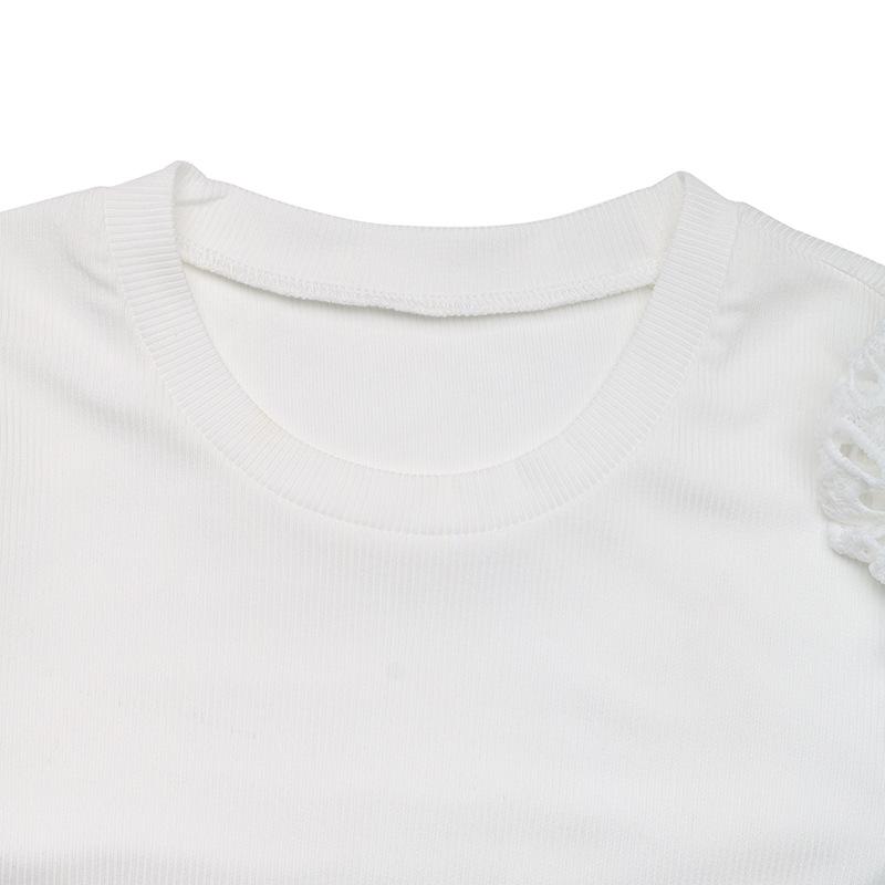 New Autumn Casual Dating Retro Minimalist Style Lace White Long Sleeved T-shirt Top for Women