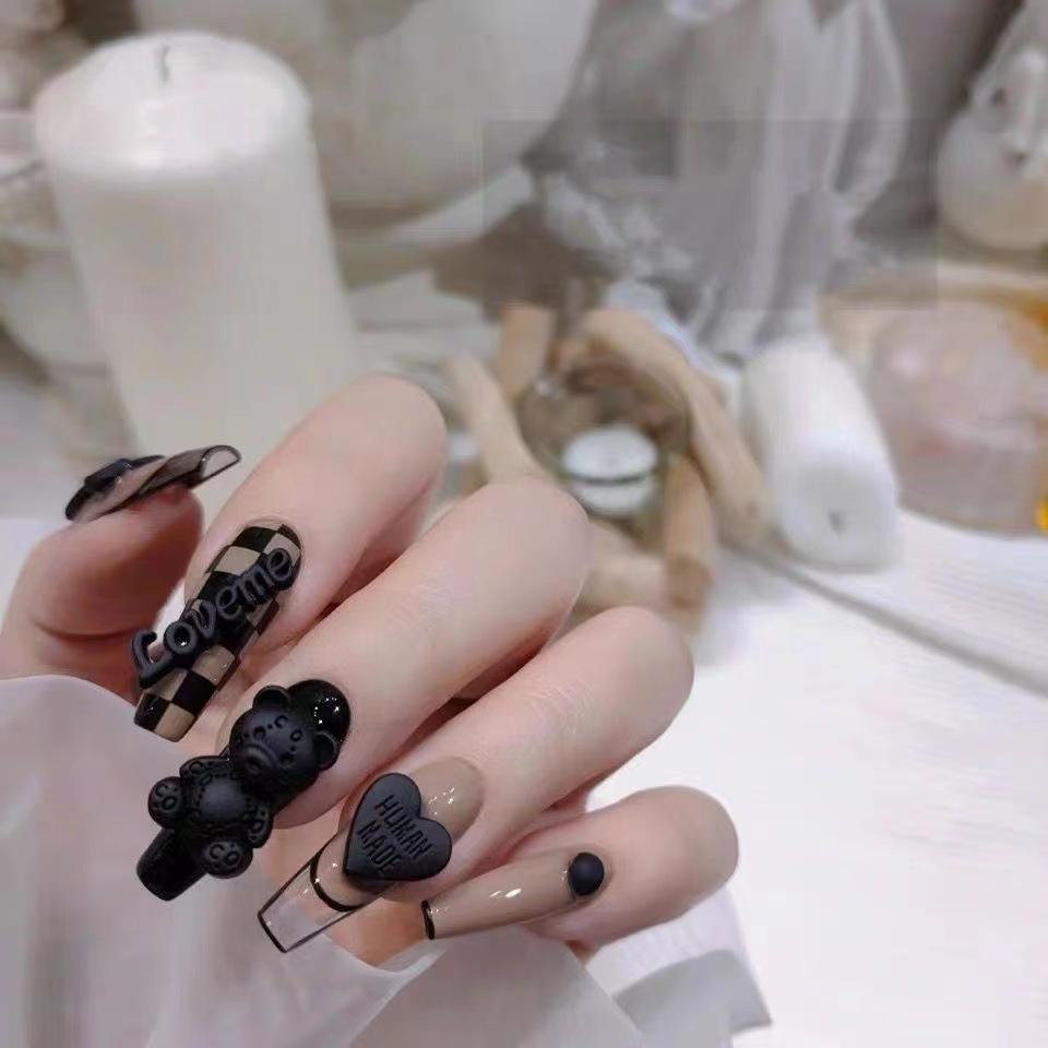 10pcs/set Purely Handmade Wearable Nails Removable Nail Art French Simple False Nails Finished Long and Short Nails
