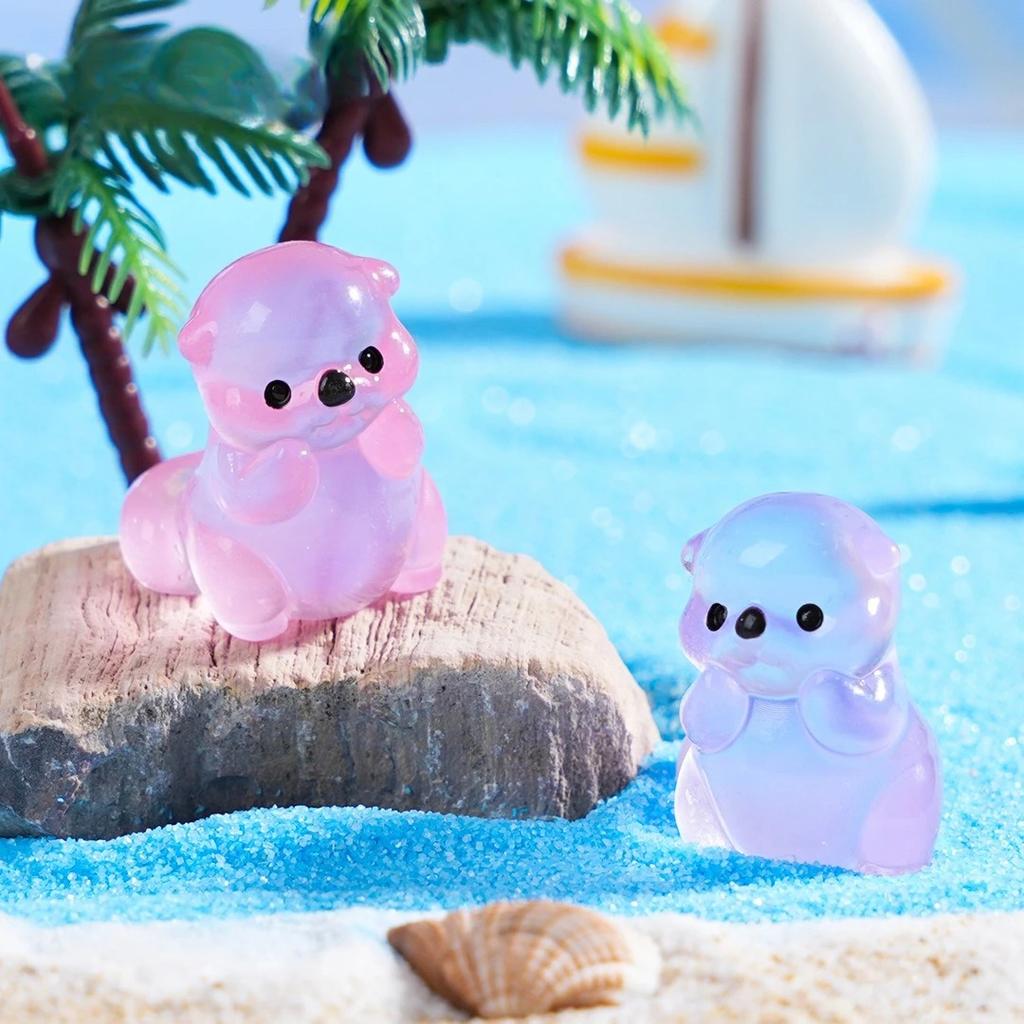 10Pcs Glowing 3D Little Otter Garden Home Decoration Luminous Mini Animals Micro Landscape Moss Diy Dollhouse Ornament