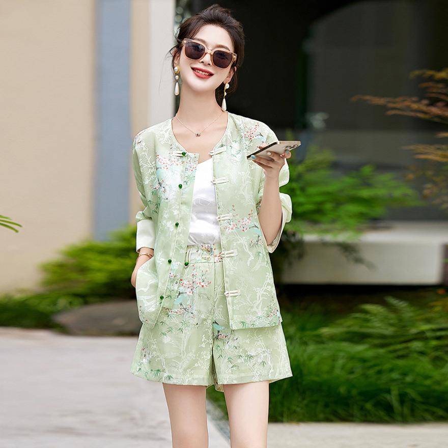 Shorts set women's  new models with a complete set of two-piece set of buckle sunscreen clothes