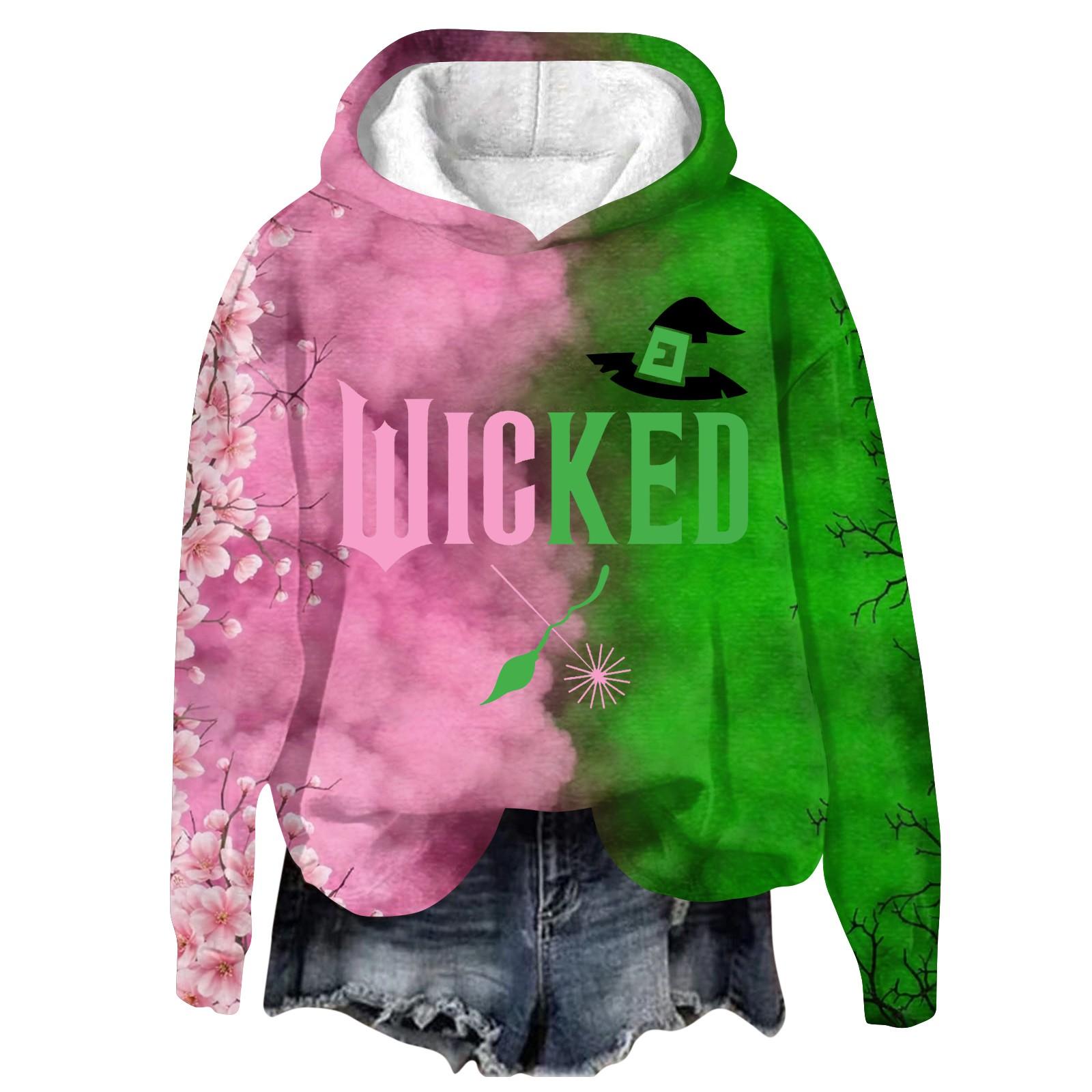 

Женский модный повседневный пуловер с длинными рукавами и принтом в виде ведьмы с капюшоном XXXL розовый