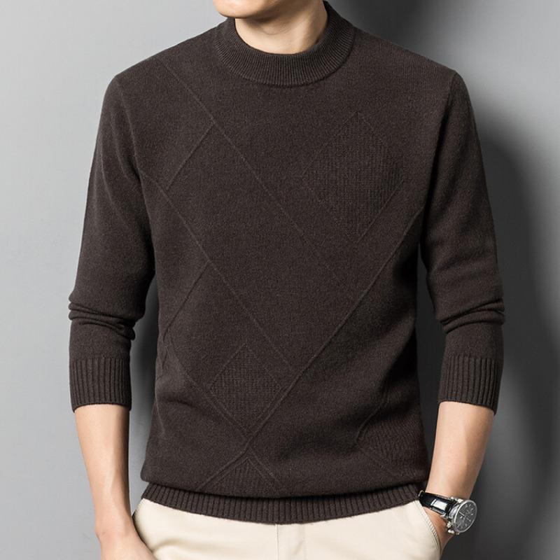 Genser for menn Høst og vinter Ny Slank Varm Ensfarge Uformell fortykket Halvskolekrage Ullstrikket genser