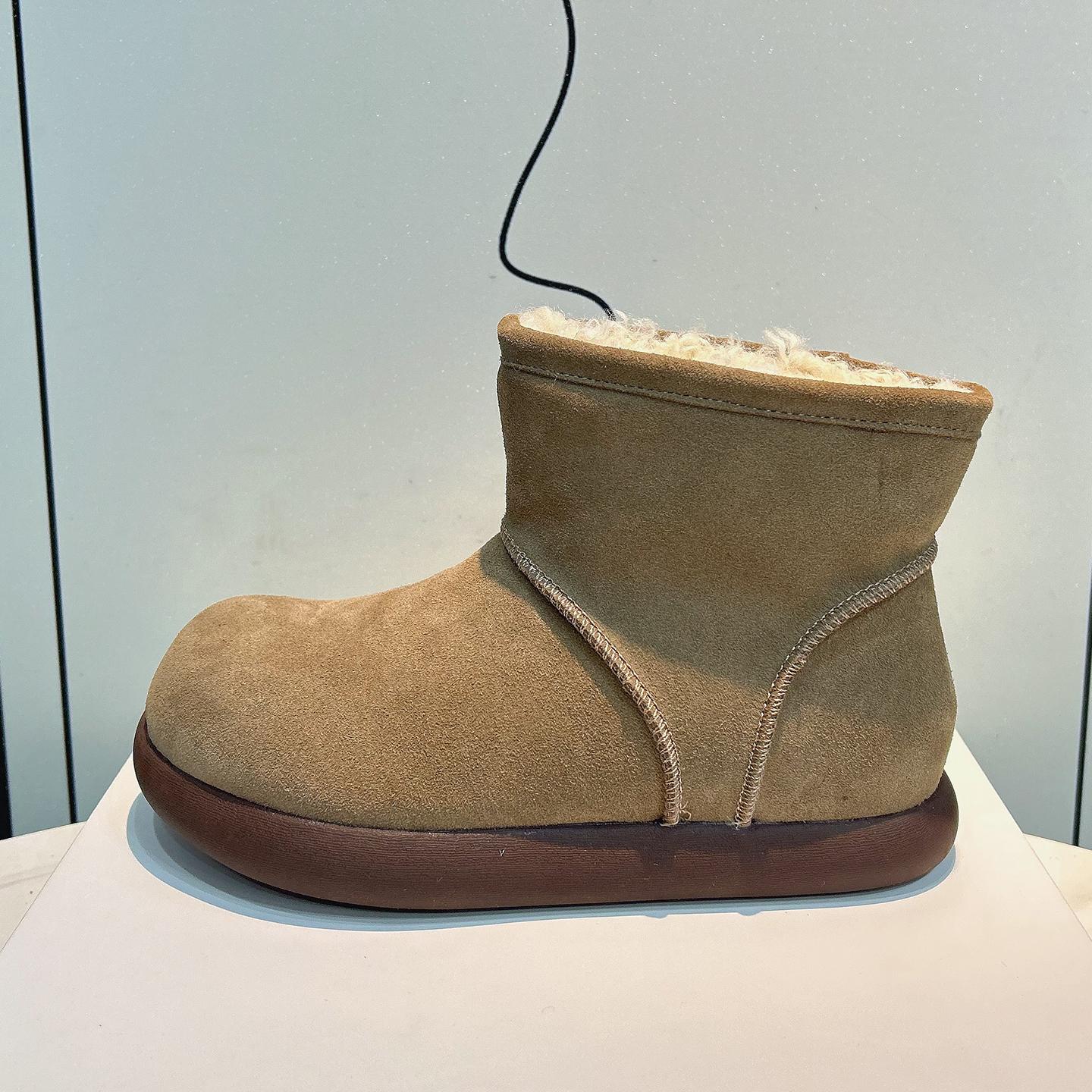 

Кожаные ботинки-дутики картошка женские 2025 осень и зима новая небольшая высота на танкетке бархатный рукав теплые пушистые хлопковые туфли 40 хаки